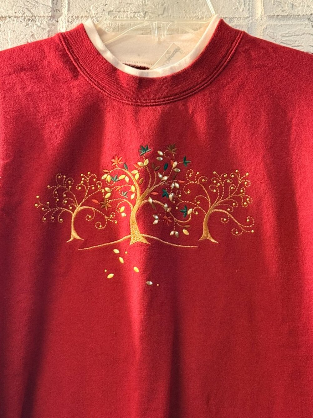 Decorated Originals Embroidered Tree Sweatshirt Size Medium | Red Fall Harvest